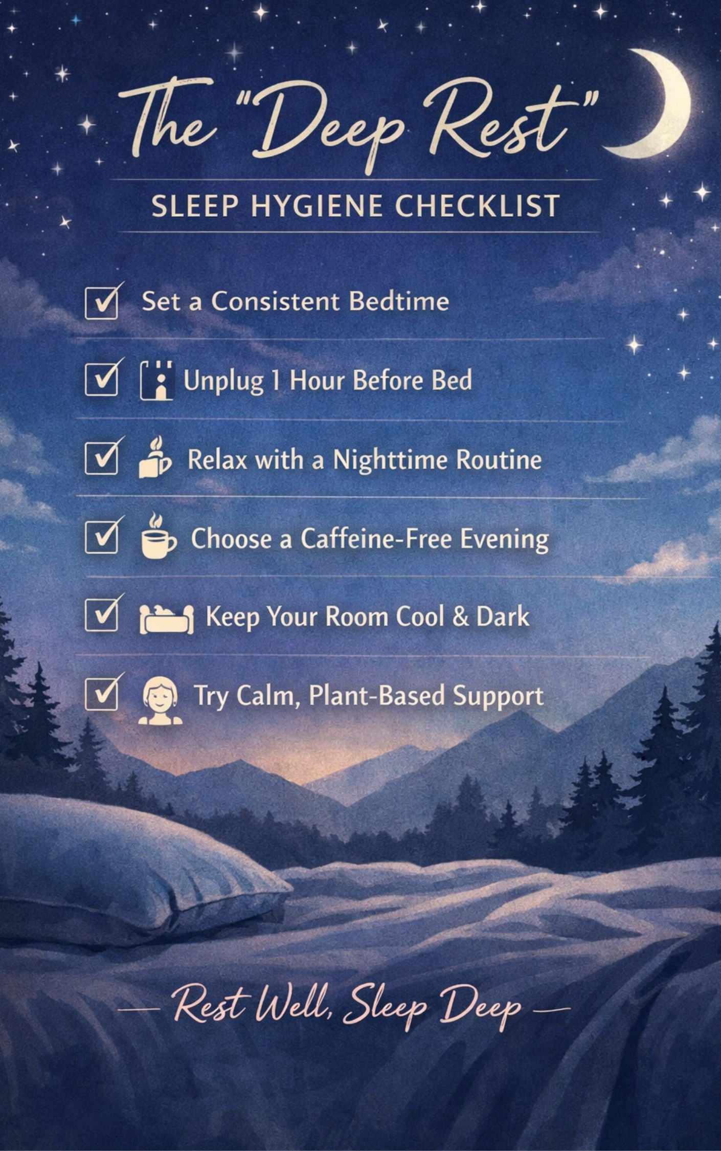 🌙 The "Deep Rest" Sleep Hygiene Checklist