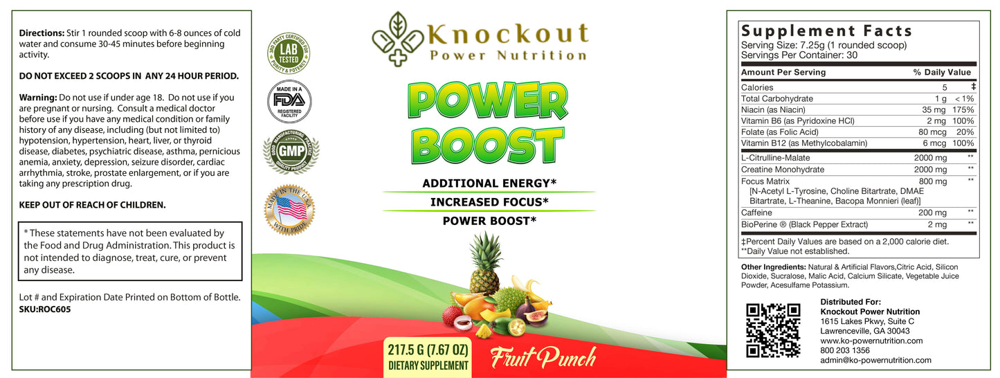 Power Boost Pre-Workout supplement bottle with vibrant label to enhance energy and exercise performance