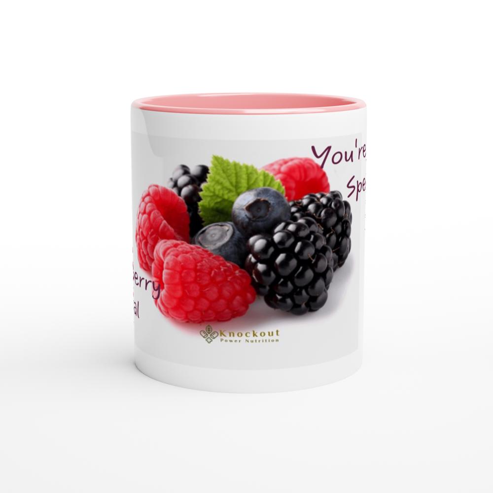 White 11oz Ceramic  Berry Mug with Color Inside.