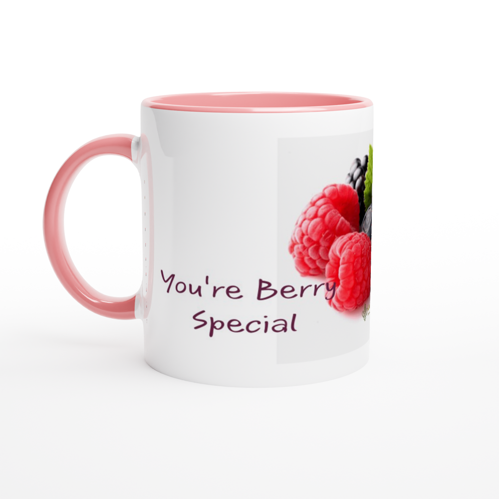 White 11oz Ceramic  Berry Mug with Color Inside.