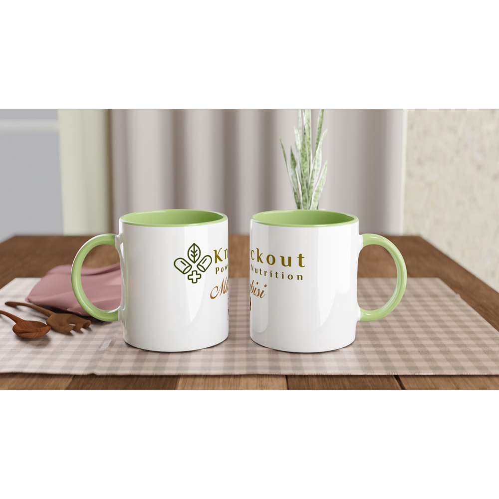 White 11oz Ceramic Mug with Color Inside.