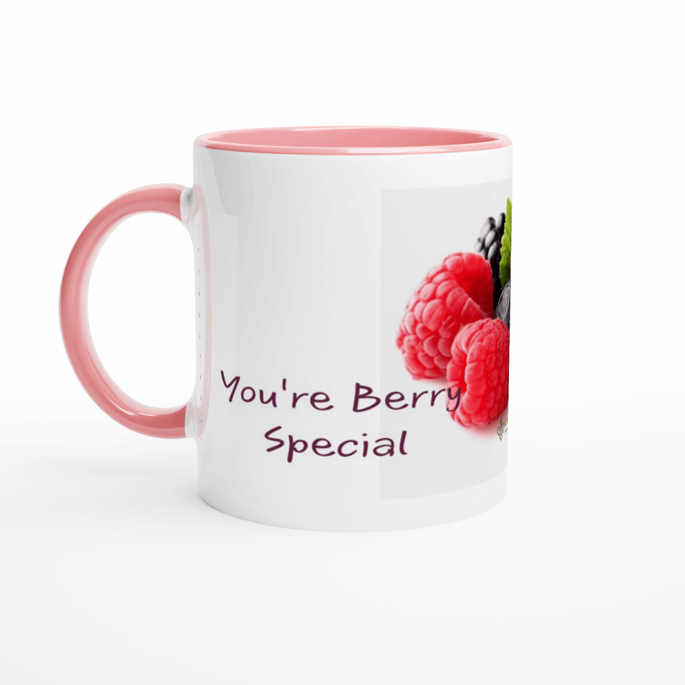 White 11oz Ceramic  Berry Mug with Color Inside.