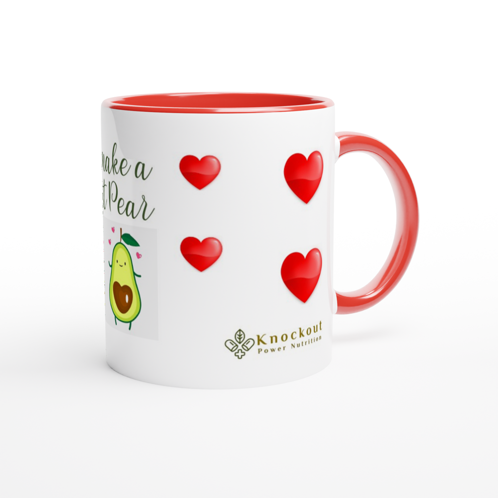 White 11oz Ceramic Pear Mug with Color Inside.