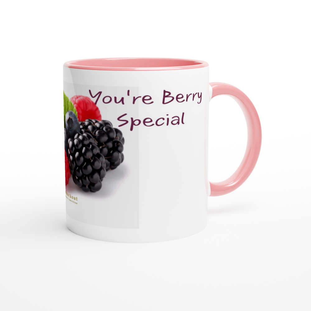 White 11oz Ceramic  Berry Mug with Color Inside.