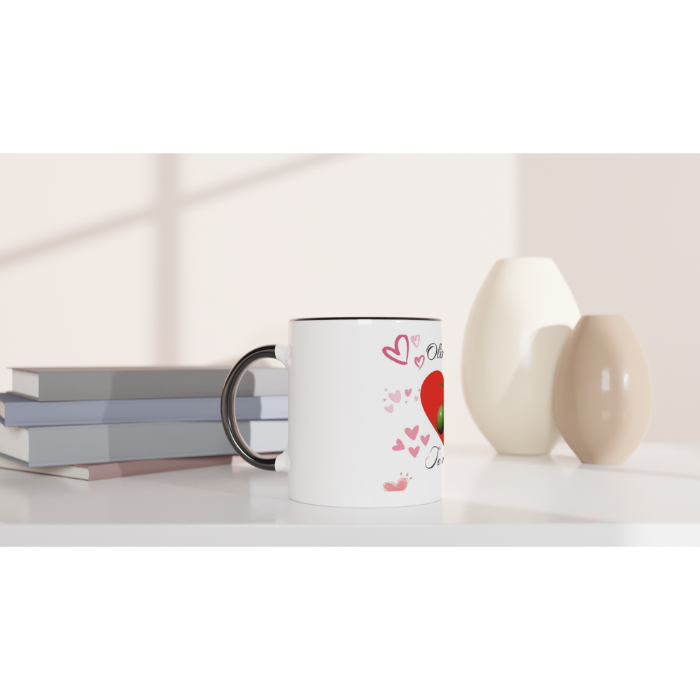 White 11oz Ceramic Olive Mug with Color Inside.