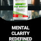 Supplement bottle labeled 'Anxiety Help Support' on a reflective surface with plants in the background.