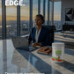 Person working at a desk with a nootropic supplement container, text about cognitive enhancement.