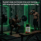 Two men lifting weights in a gym with a supplement container on a bench, text about hormone drive and stamina.