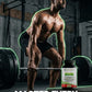 Man lifting weights with a supplement bottle labeled 'Master Your Drive' in a gym setting.