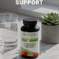 Supplement bottle labeled 'Oxy Burn' on a marble surface with text about lab-tested thermogenic support.