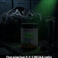 BCAA supplement container with gym locker background and promotional text about muscle repair and performance.