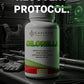 Knockout Chlorella supplement bottle with gym equipment in the background