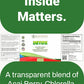 Product packaging with text about Acai Berry, Chlorella, and Hyssop Leaf supplement on a green background.