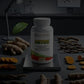 Supplement bottle labeled 'Detox' on a table with herbs and vegetables, text about immune system support.