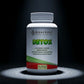 Knockout Detox supplement bottle on a black background with promotional text.