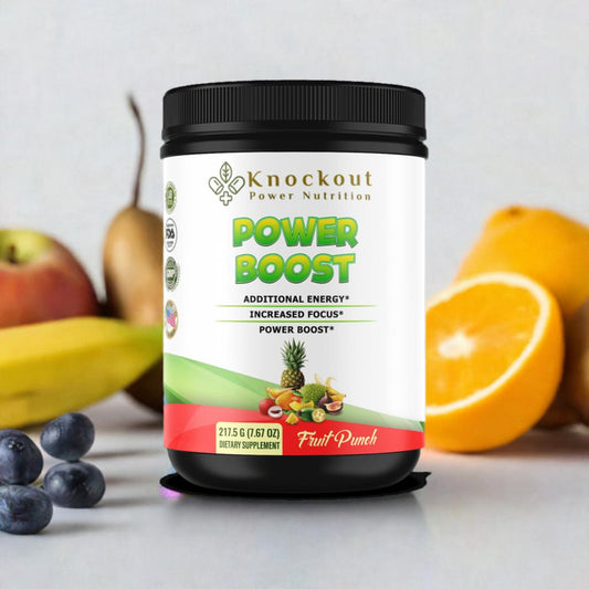 Power Boost Pre-Workout supplement bottle with vibrant label to enhance energy and exercise performance