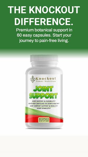 Knockout Joint Support supplement bottle with green and white background