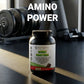 Protein supplement bottle on a gym bench with weights in the background