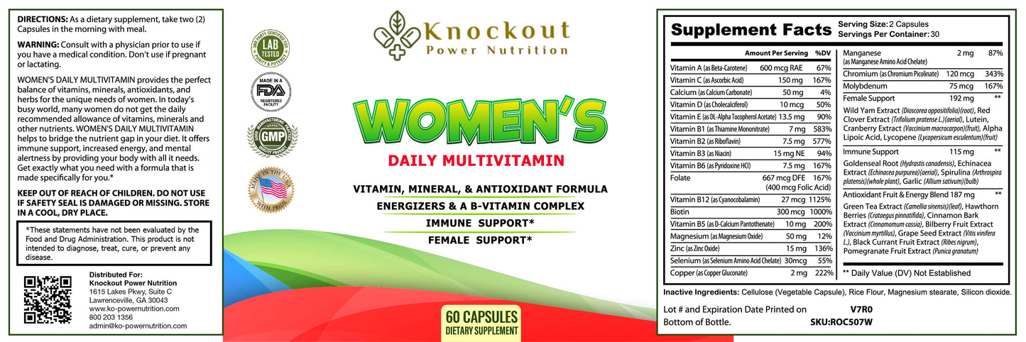 Women's Daily Plant-Based Multivitamin-Folic Acid Biotin Antioxidants