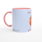 White 11oz Ceramic Peach Mug with Color Inside.