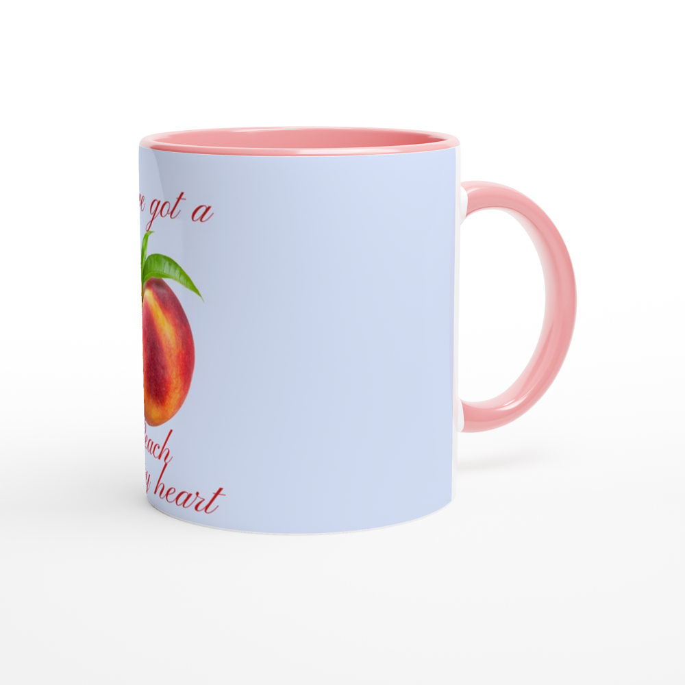 White 11oz Ceramic Peach Mug with Color Inside