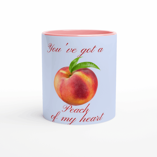 White 11oz Ceramic Peach Mug with Color Inside