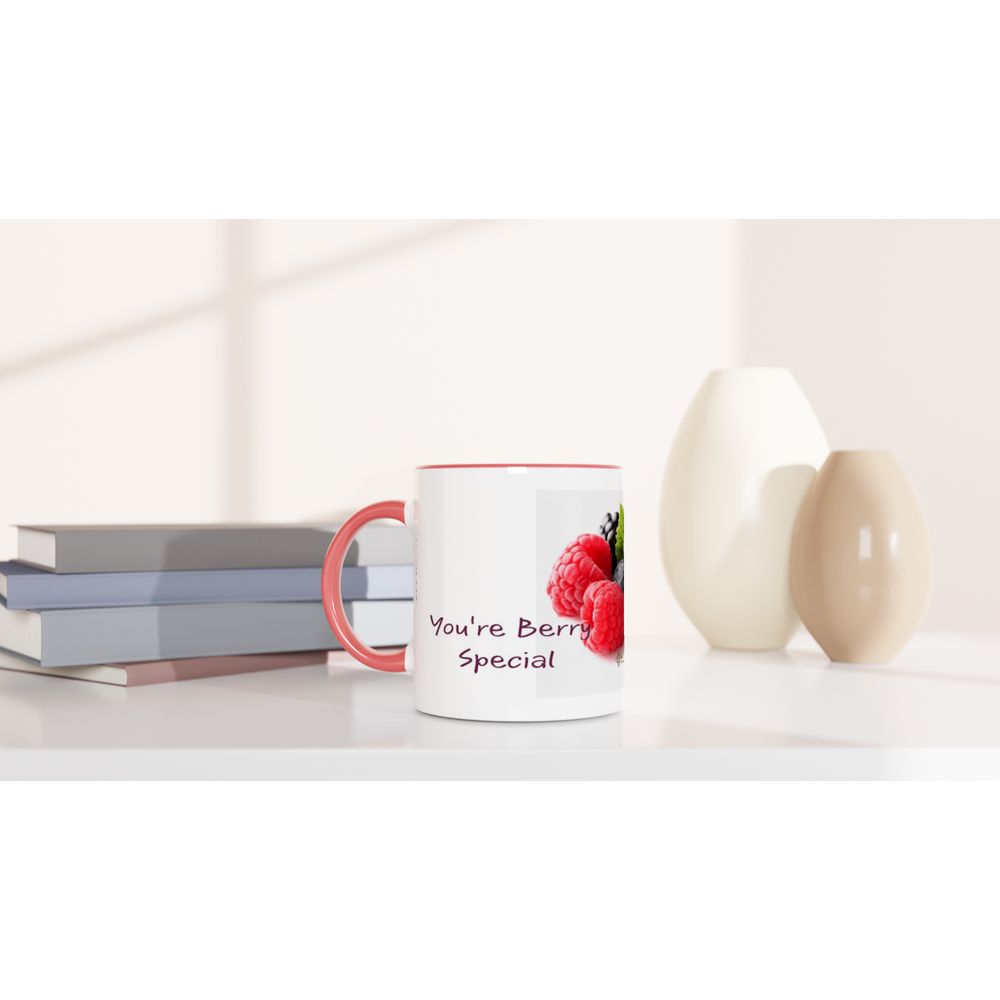 White 11oz Ceramic  Berry Mug with Color Inside